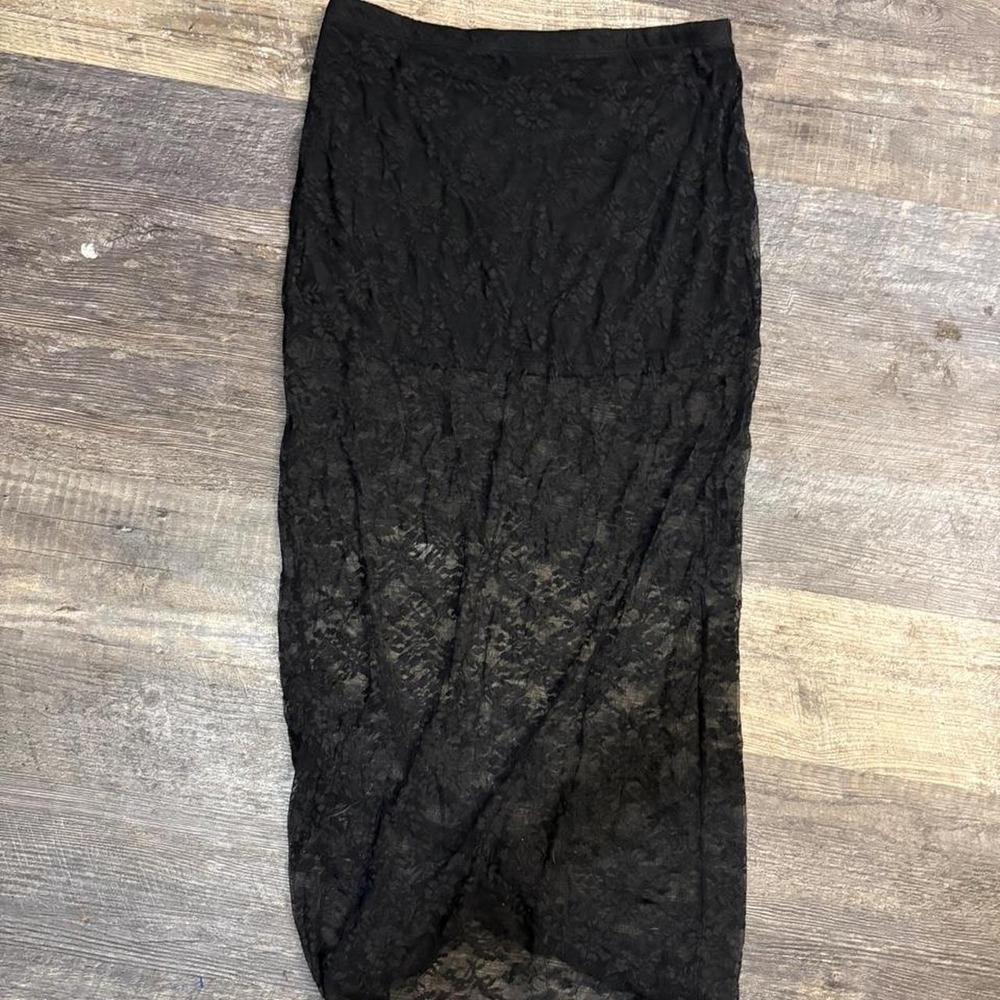 H&M Divided Black Sheer Floral Lace Midi Skirt Y2K Inspired Goth